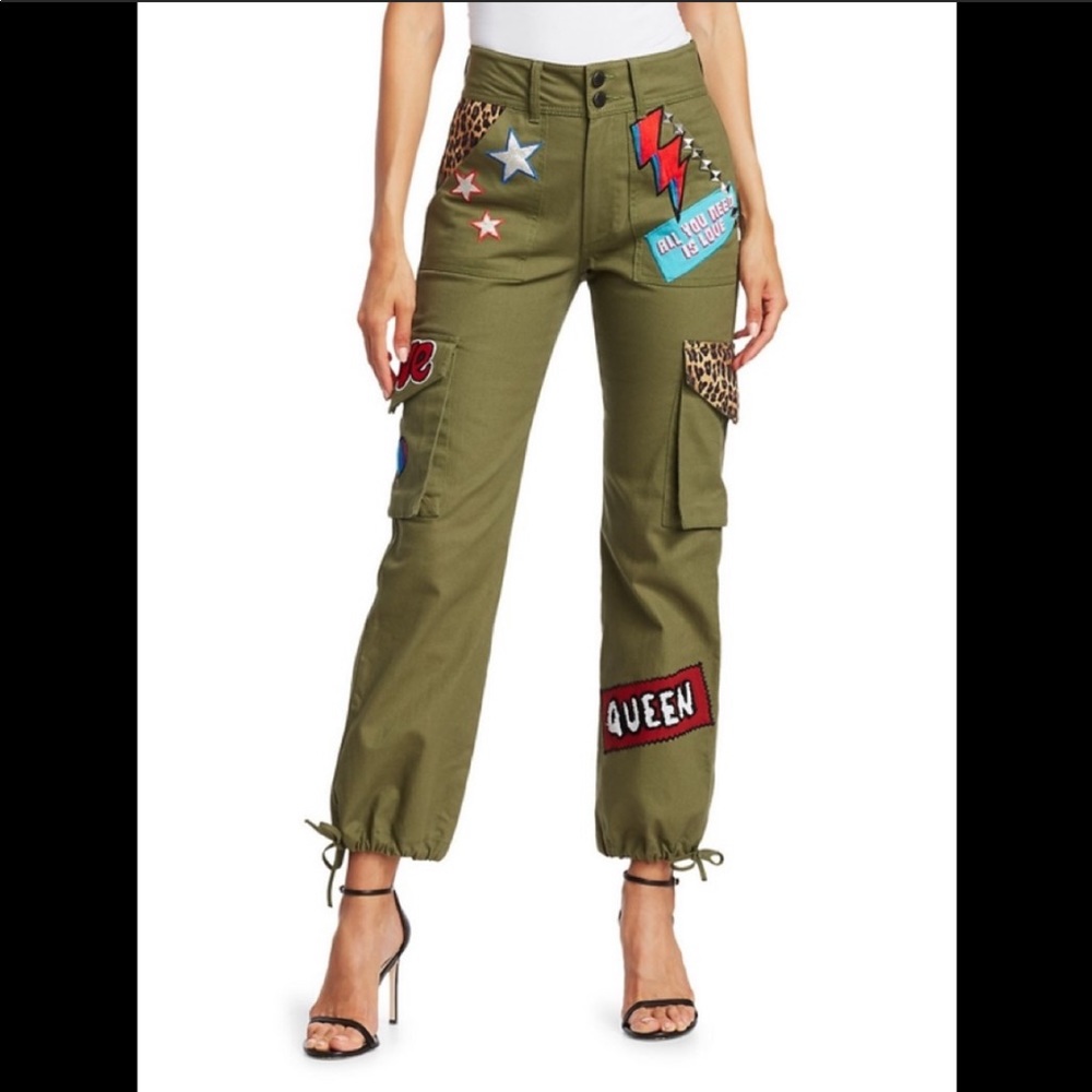 Alice + Olivia High Waisted Embroidered Cargo Pant